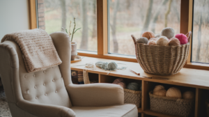 Peaceful crochet moment with yarn and handmade project