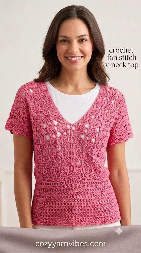 Crochet Fan stitch v-neck top