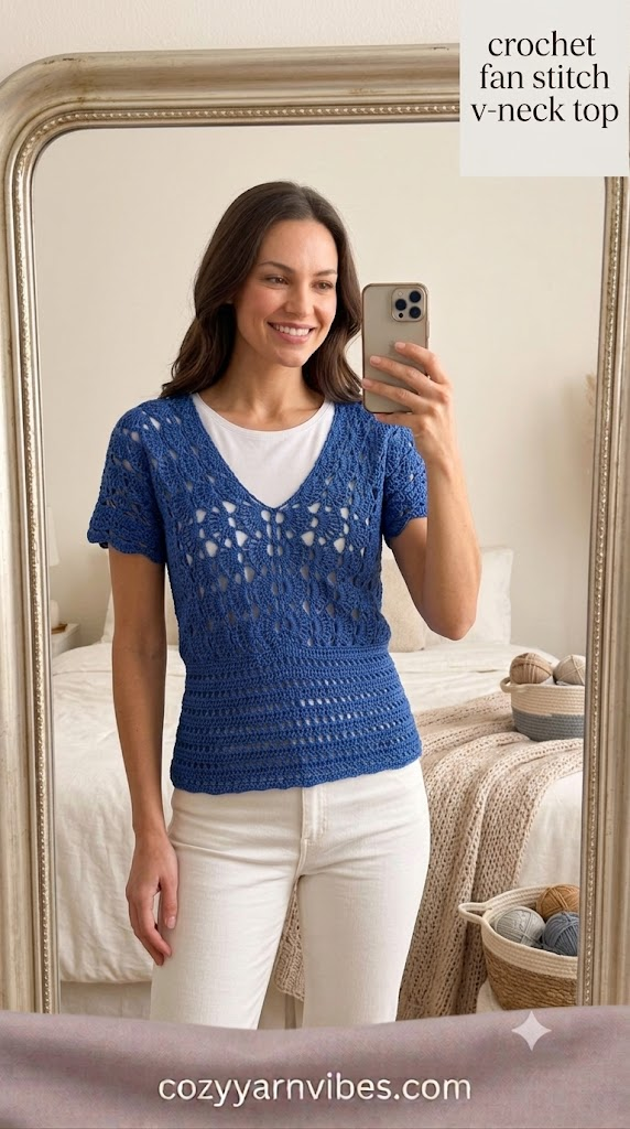Crochet Fan Stitch V-Neck Top Tutorial