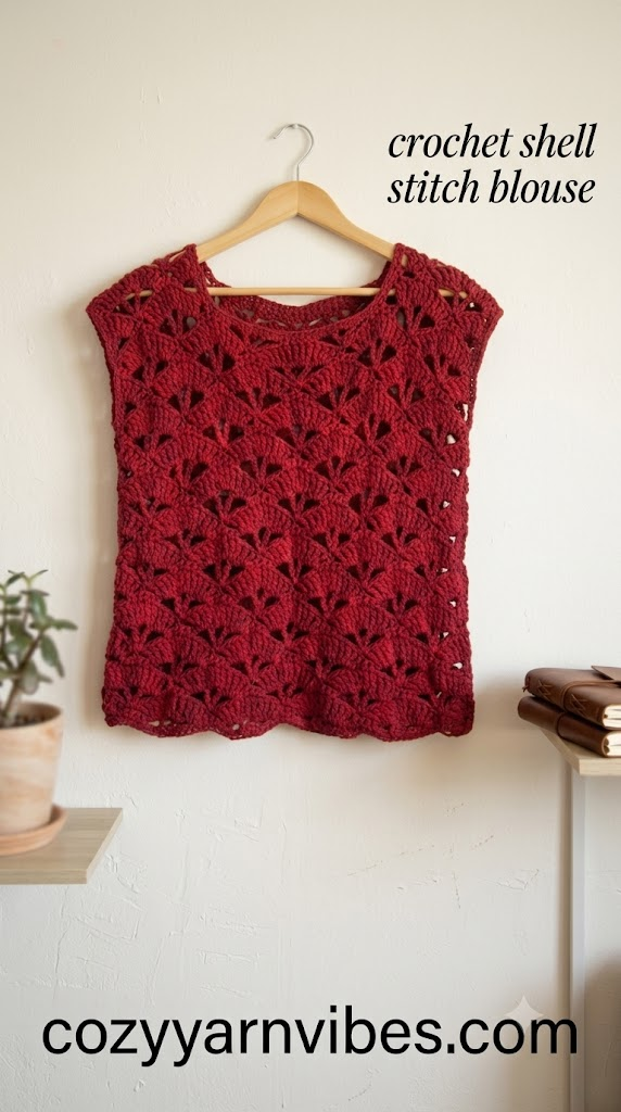 Crochet step-by-step tutorial for shell stitch blouse