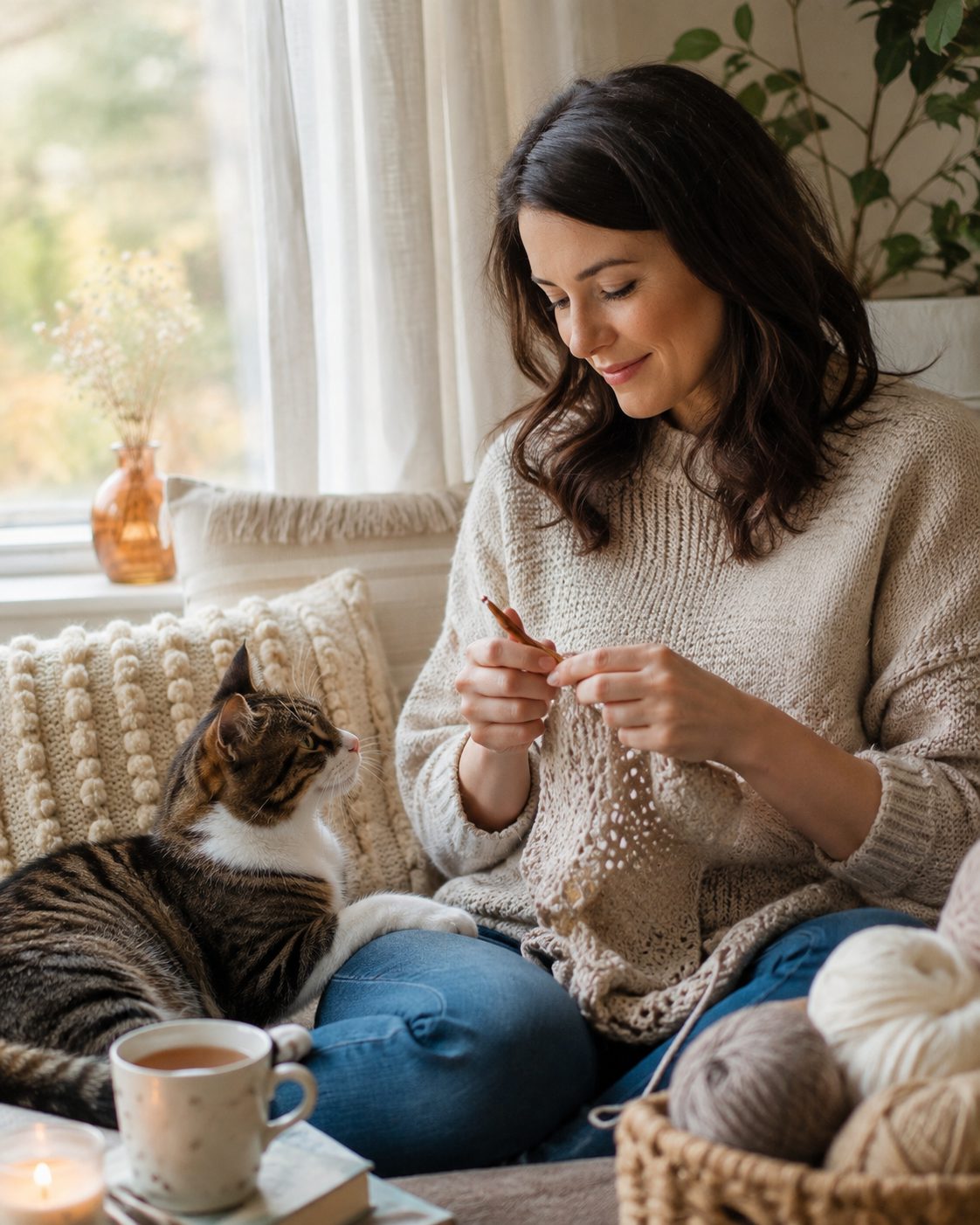 Hira, creator of Cozy Yarn Vibes