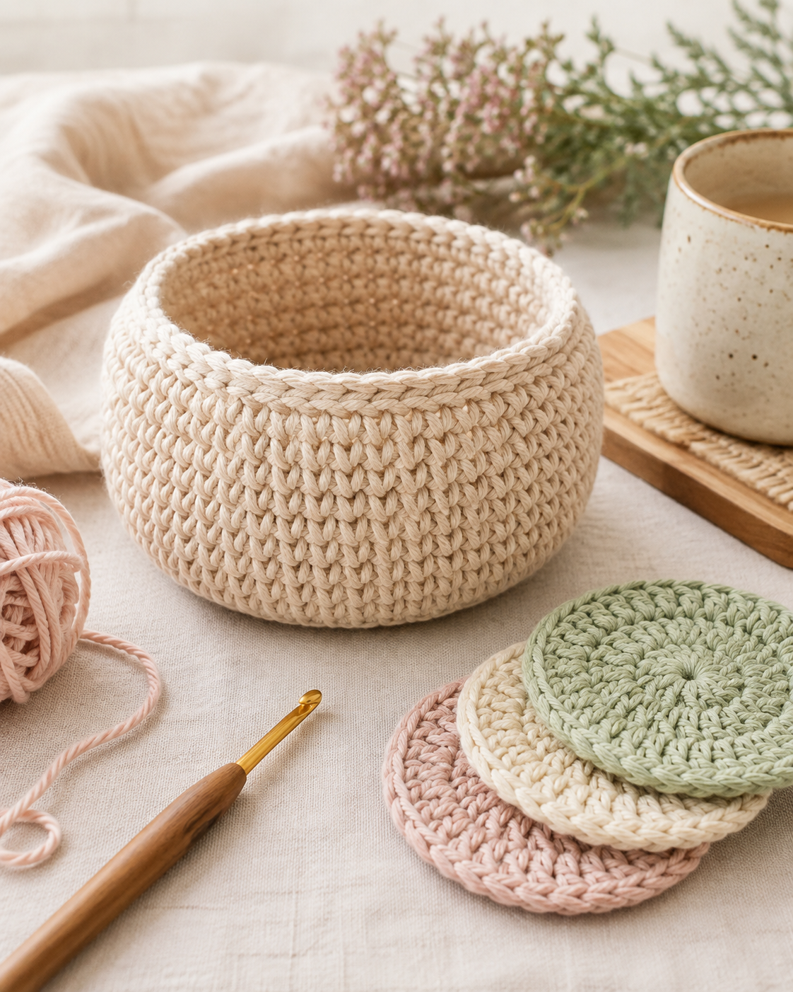 Easy beginner crochet basket project