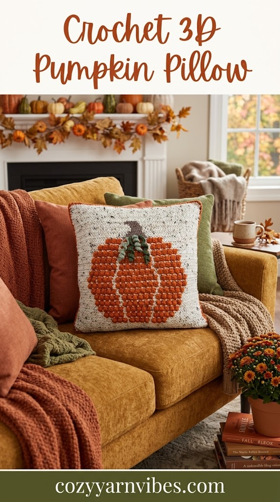 crochet pumpkin pillow