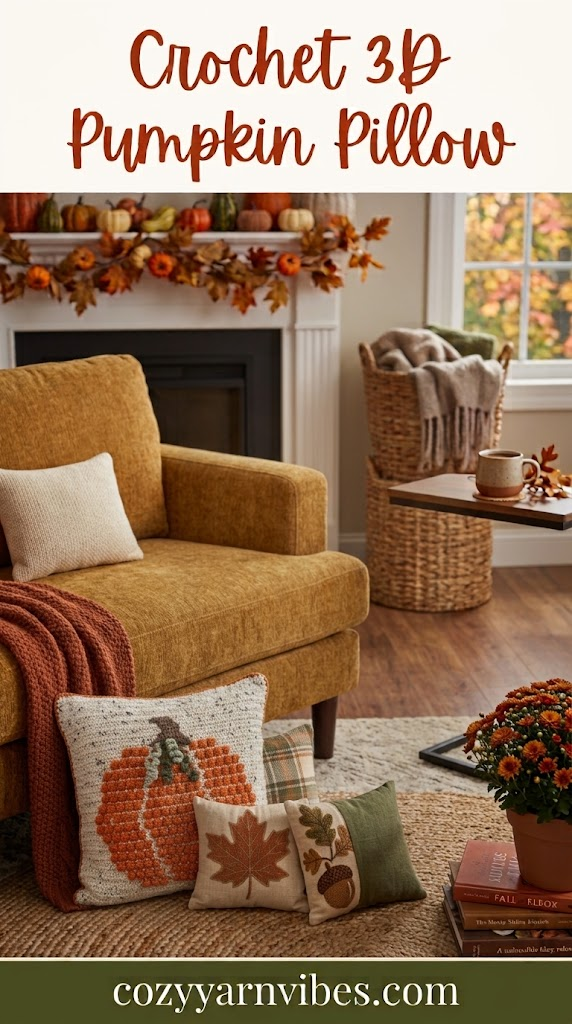 crochet pumpkin pillow