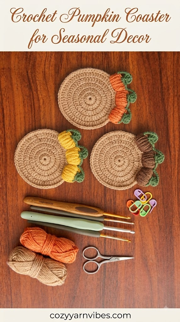 crochet pumpkin coaster