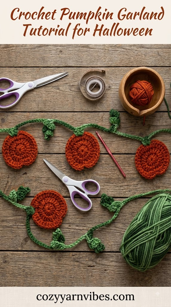 Crochet Pumpkin Garland for Halloween