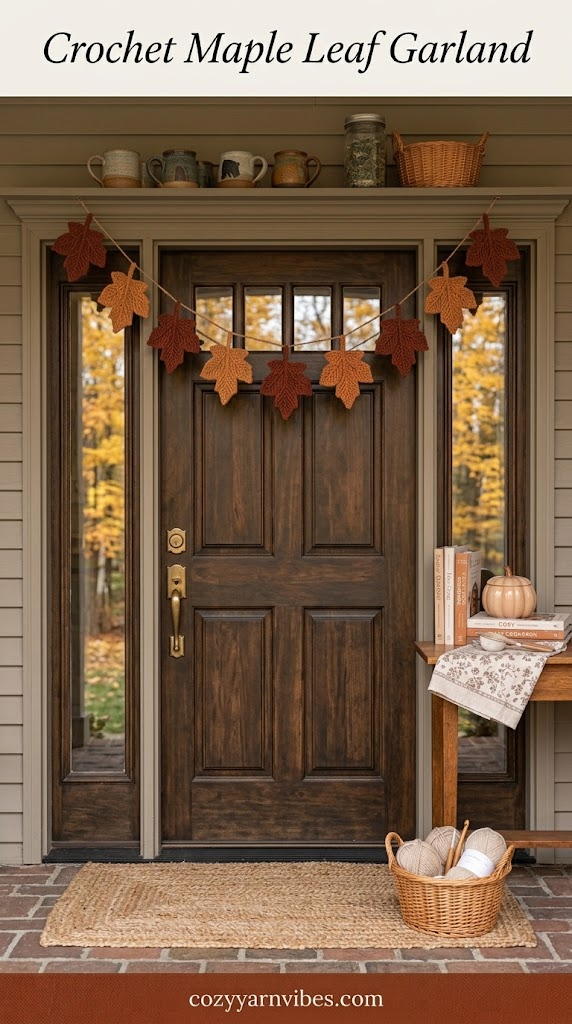 Crochet maple leaf garland