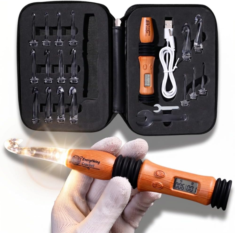 Digital crochet hook with stitch counter LED light and interchangeable crochet hooks