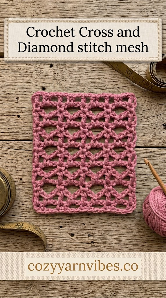 crochet cross and diamond mesh stitch